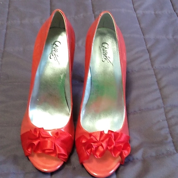 Carlos Santana Red Prestige Peep Toe Heels 9 M - Picture 2 of 9